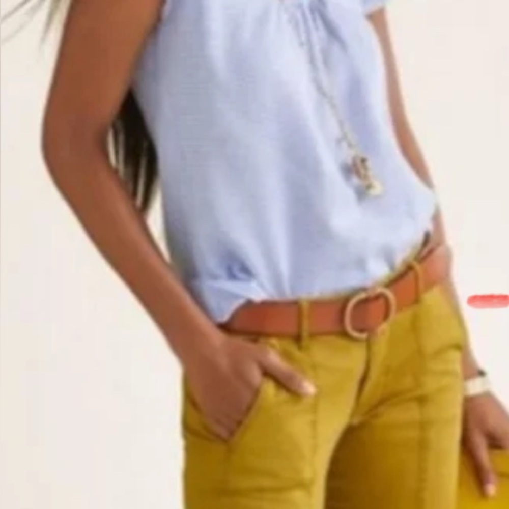 CAbi Light Blue Striped Ruffle Blouse